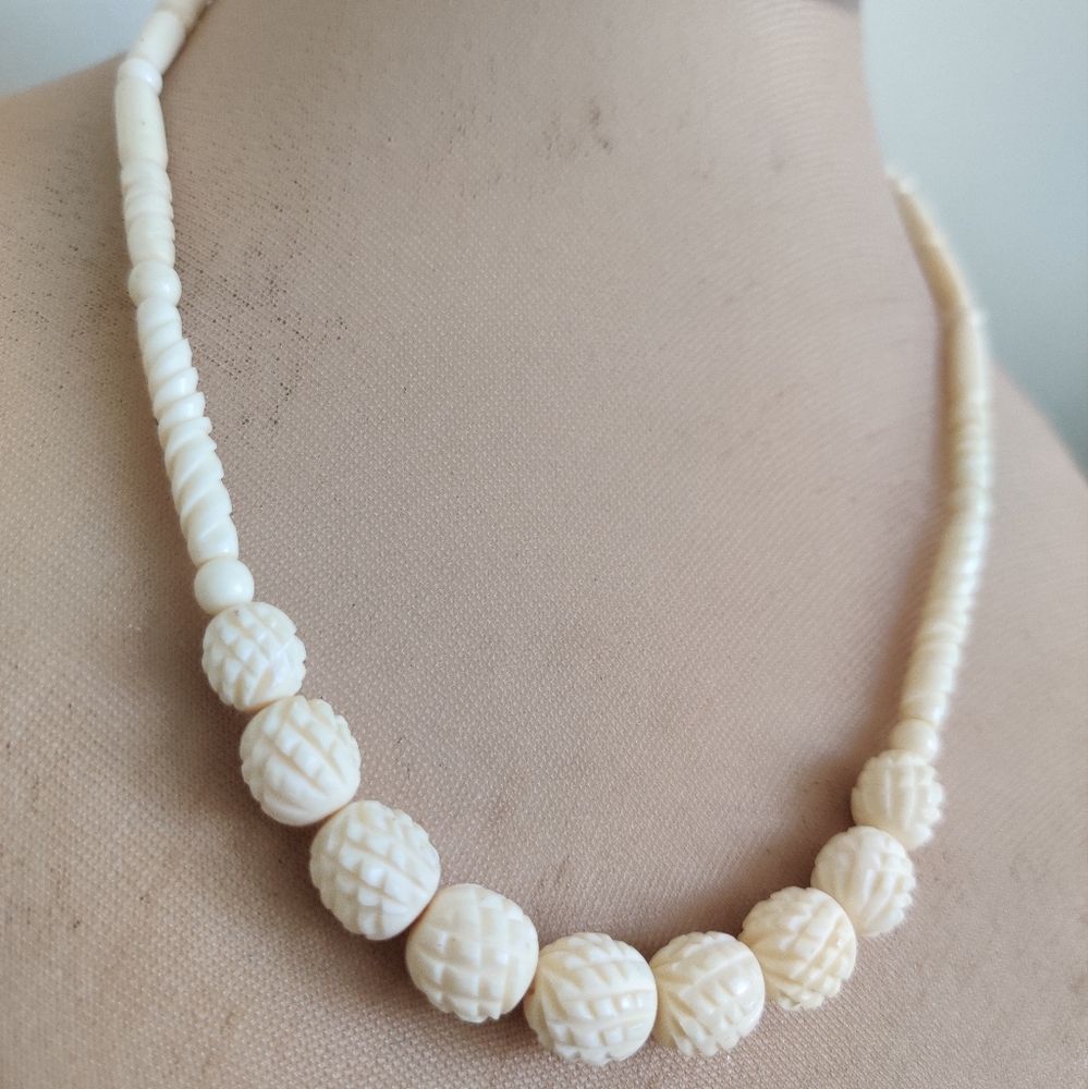 Elegant Hand Carved Bone Necklace